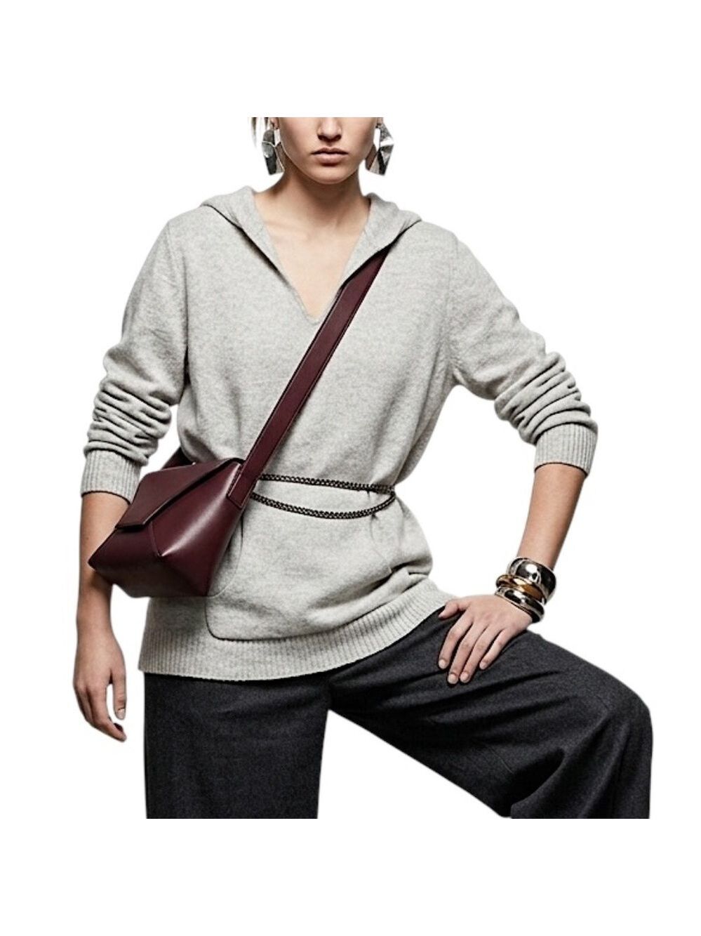 Lord + Taylor pure cashmere light grey minimalist old money hoodie sweater XL